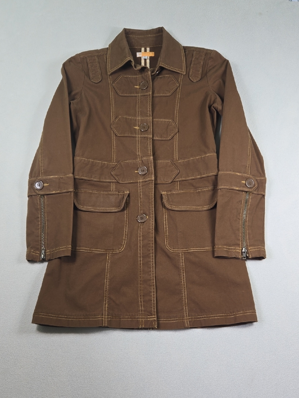 Tulle Brown Utility Trench Coat with Contrast Stitching